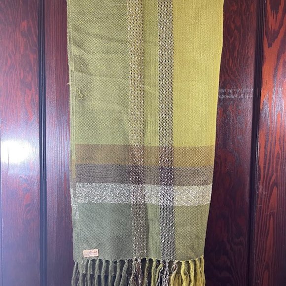 Churchill Hand Woven Green Brown Cream Colored Scarf Wrap Wool Woven Throw - Picture 3 of 6